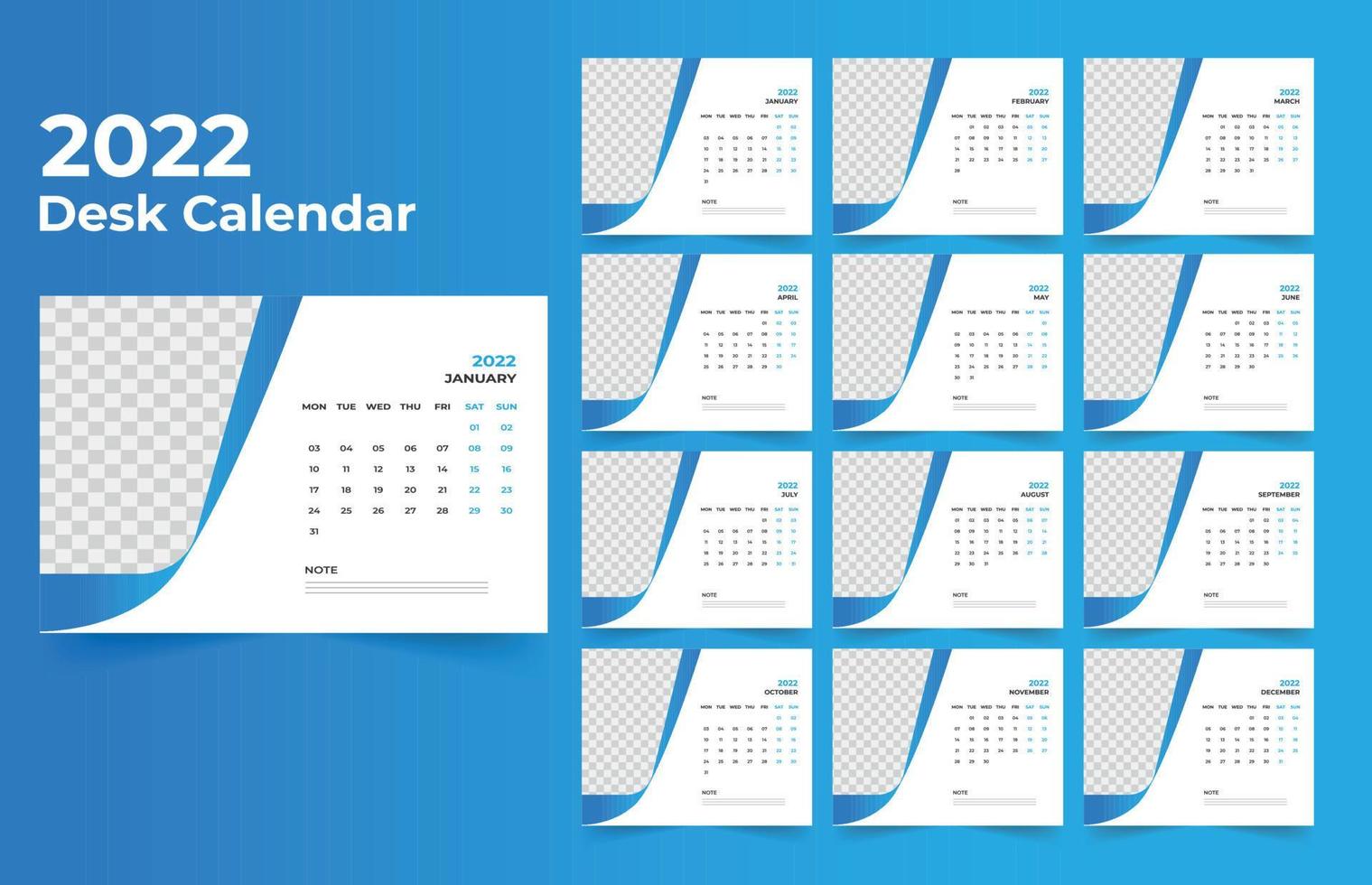 2022 Desk Calendar Template Design vector