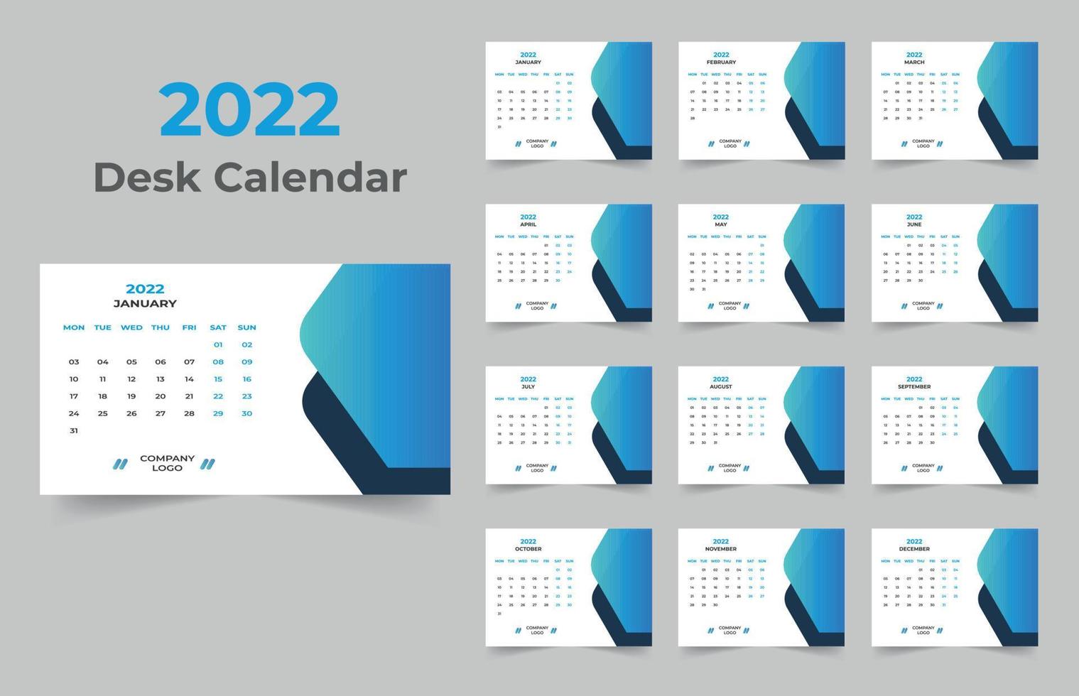 2022 Desk Calendar Template Design vector