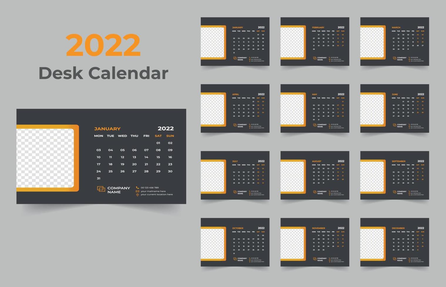 2022 Desk Calendar Template Design vector