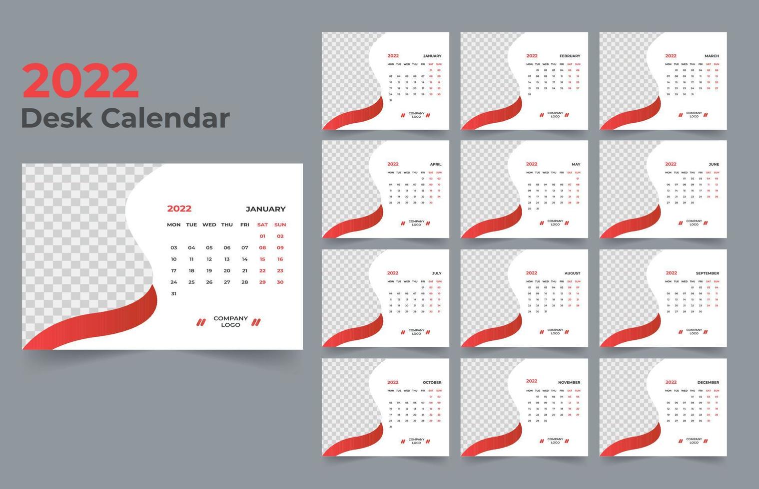 2022 Desk Calendar Template Design vector