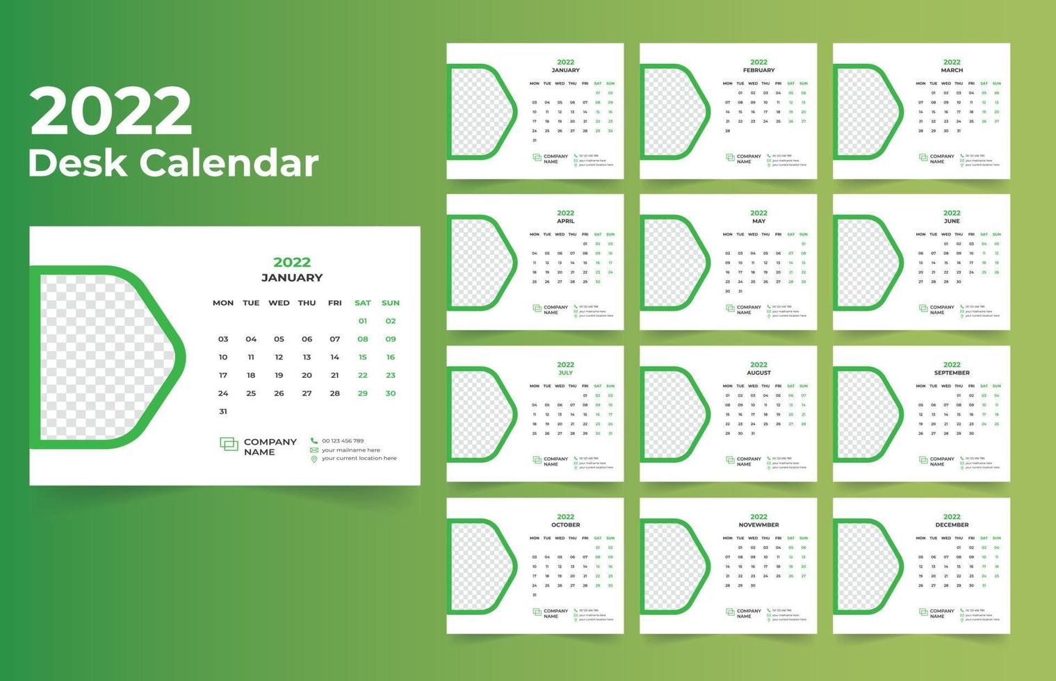 2022 Desk Calendar Template Design vector