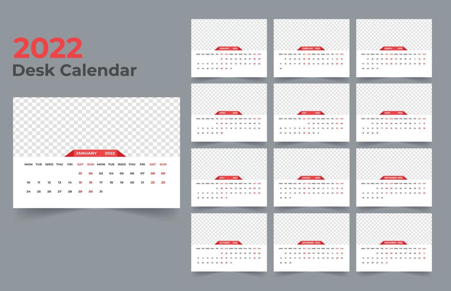 2022 Desk Calendar Template Design vector