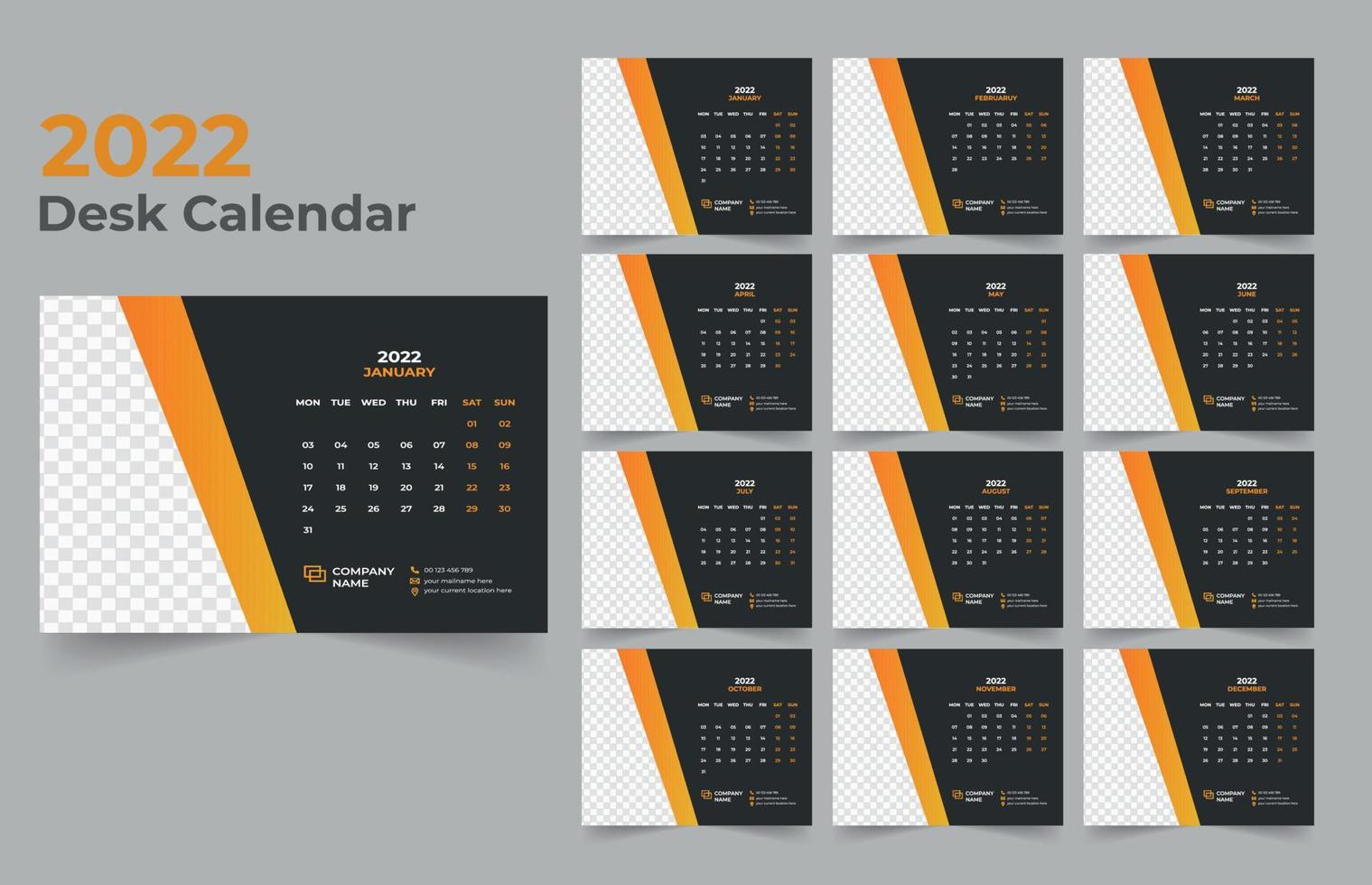 2022 Desk Calendar Template Design vector