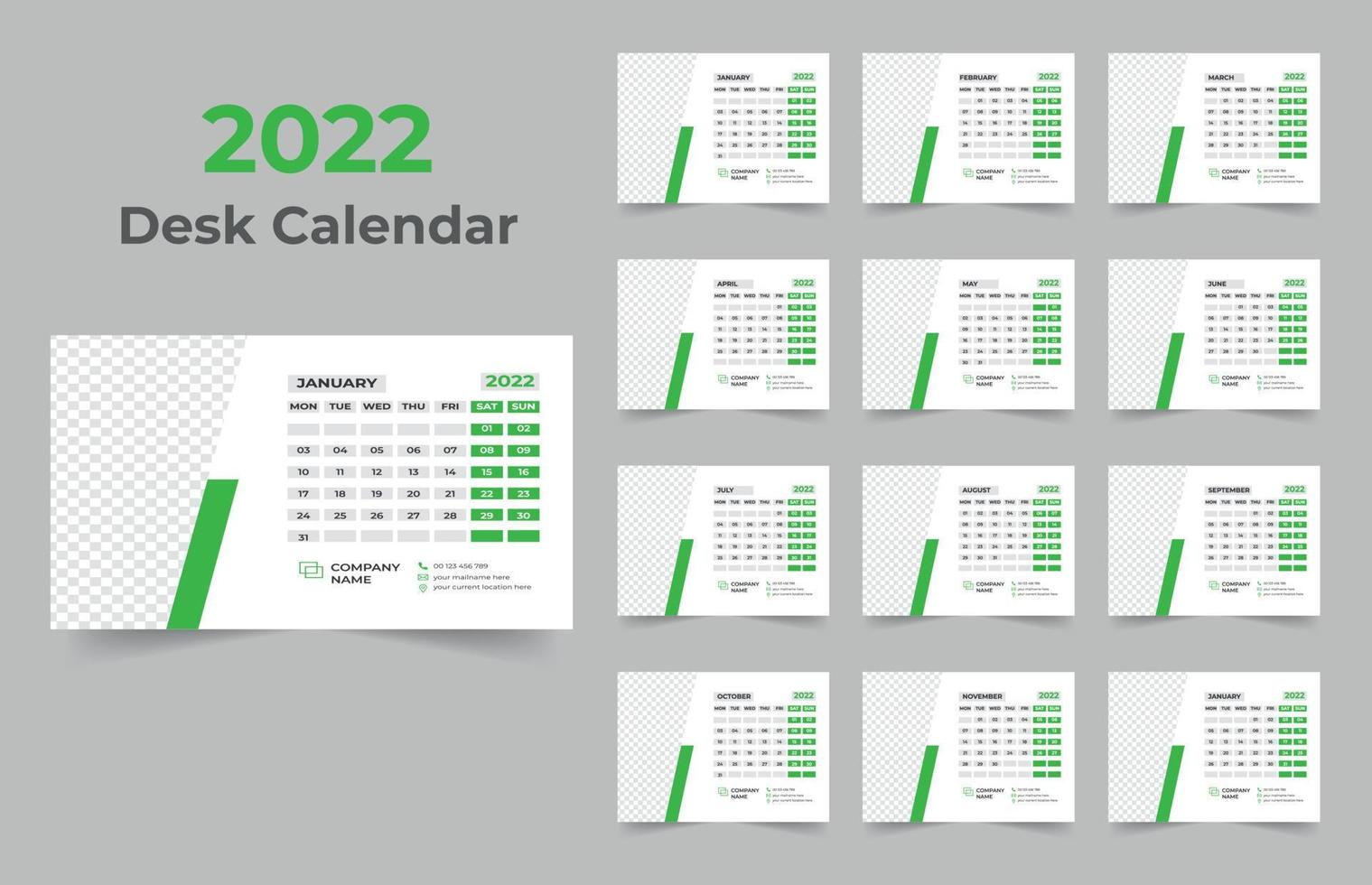 Diseño de plantilla de calendario de escritorio 2022 vector