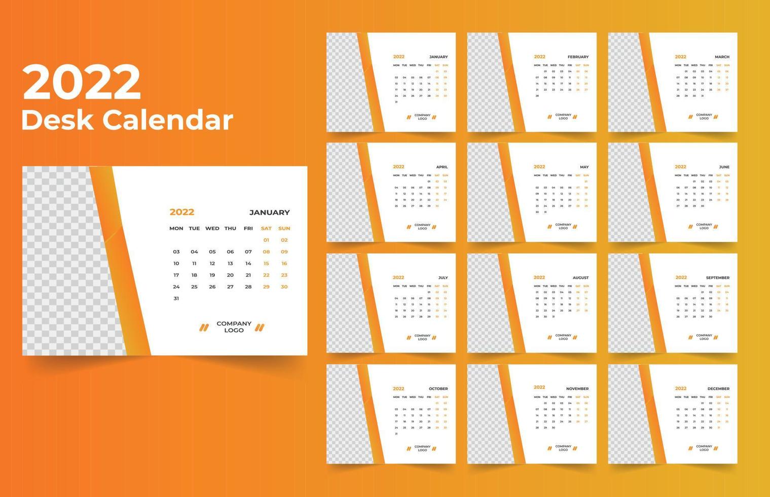 2022 Desk Calendar Template Design vector