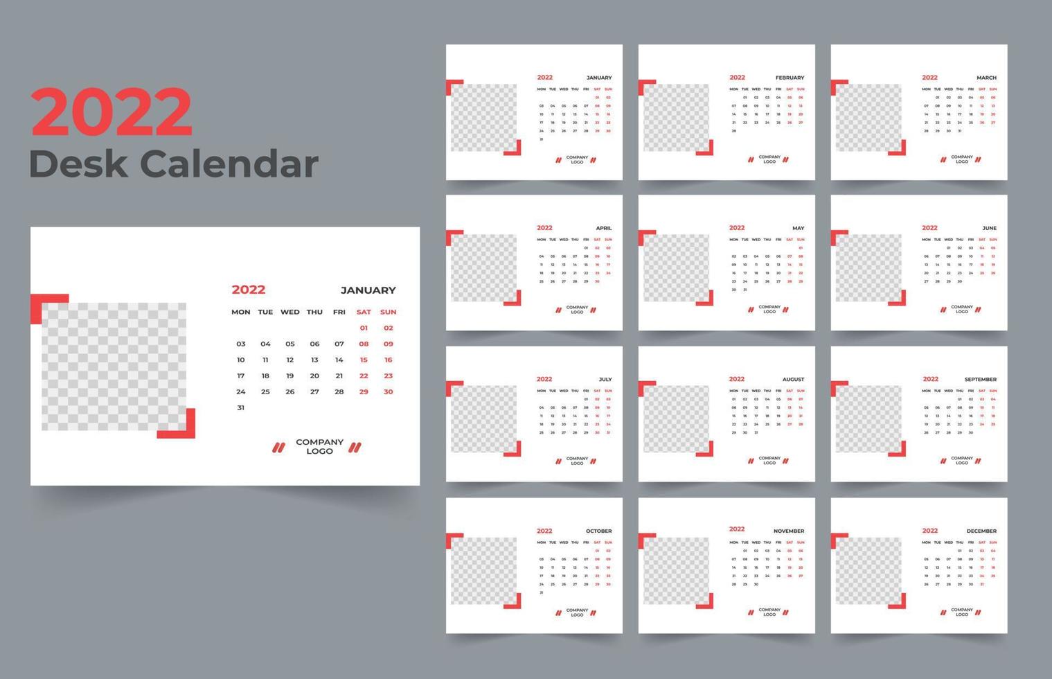 Diseño de plantilla de calendario de escritorio 2022 vector