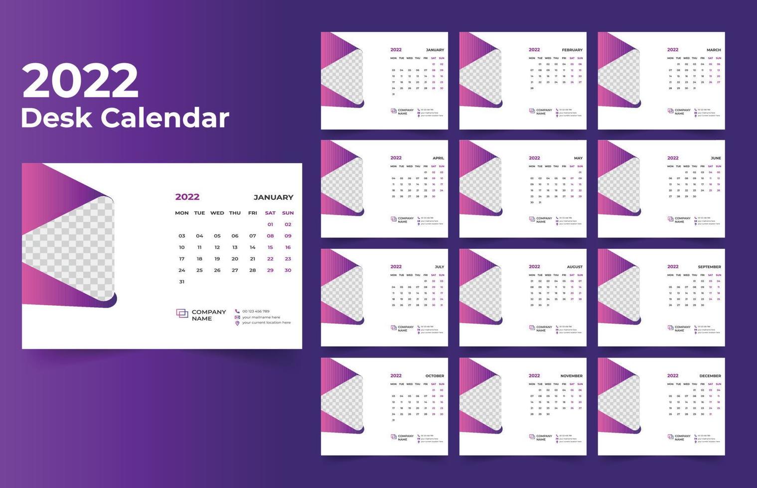 2022 Desk Calendar Template Design vector
