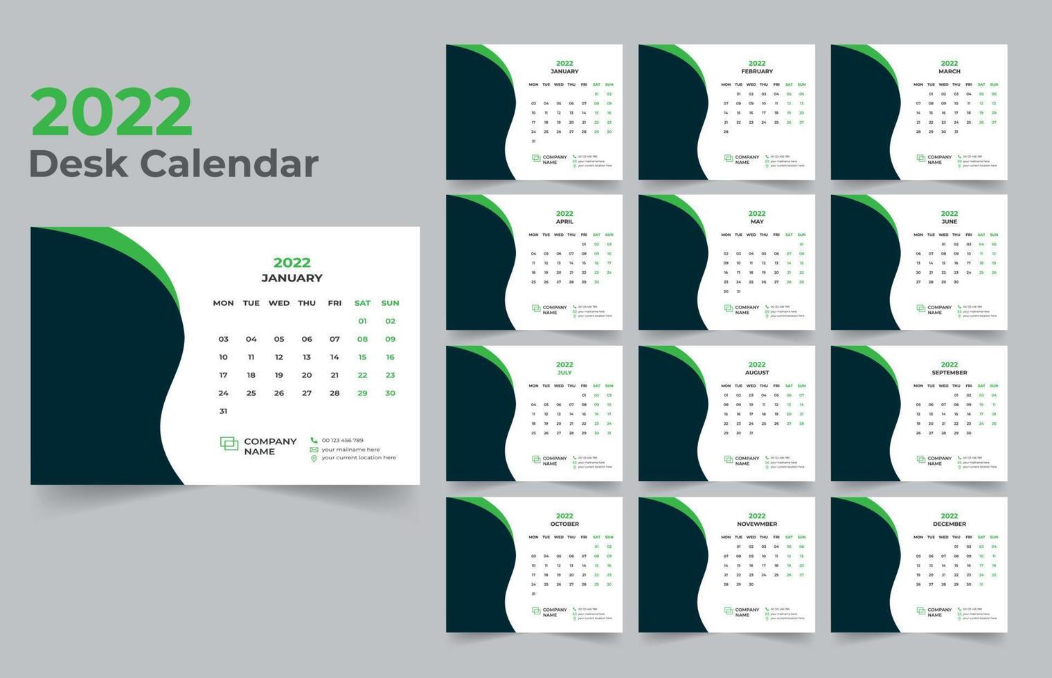2022 Desk Calendar Template Design vector