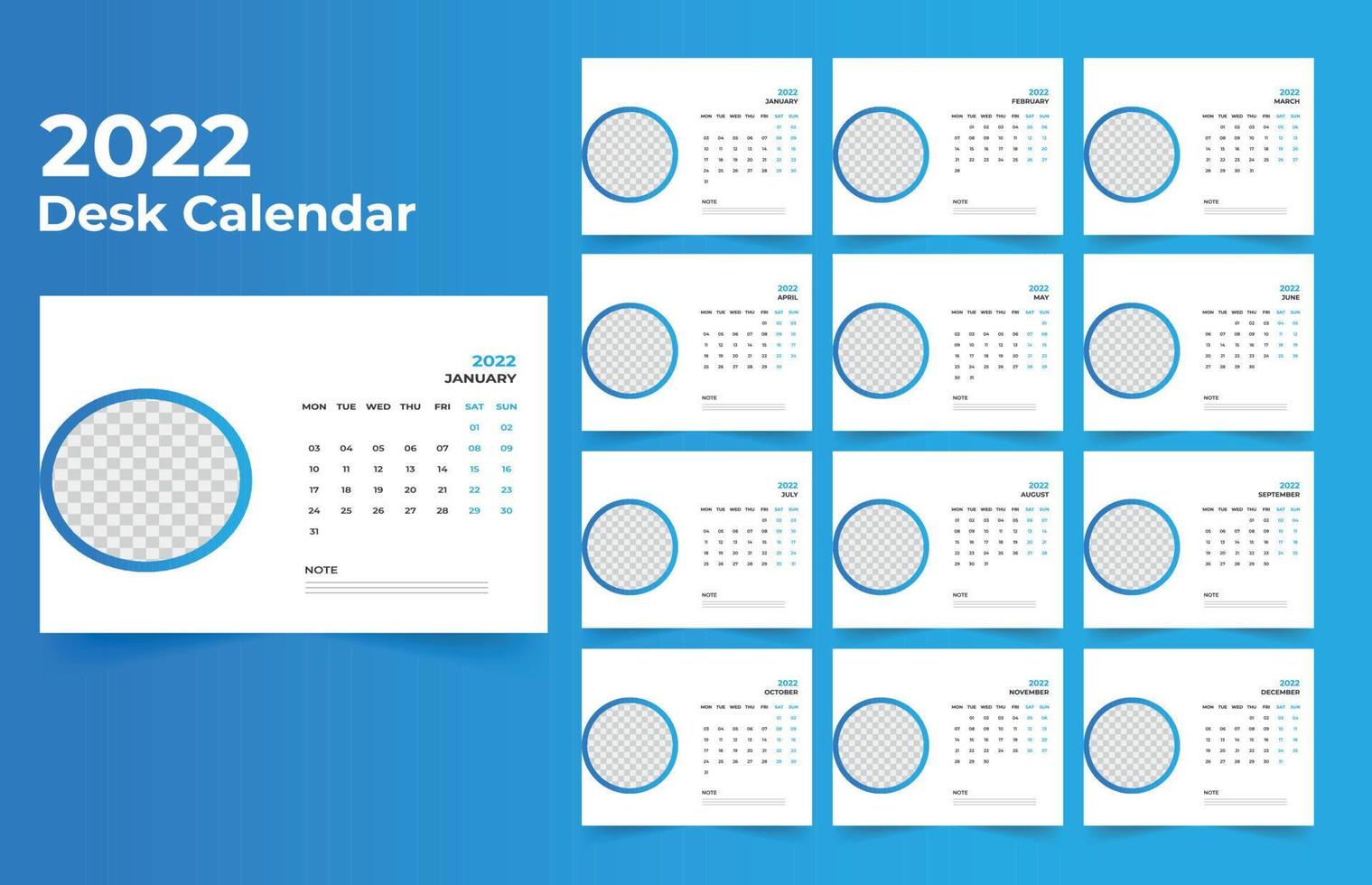 Diseño de plantilla de calendario de escritorio 2022 vector