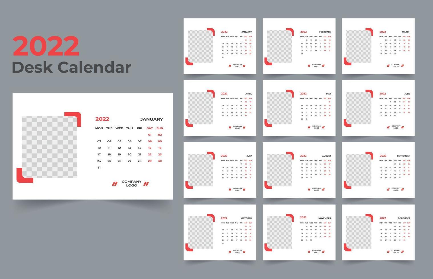 2022 Desk Calendar Template Design vector