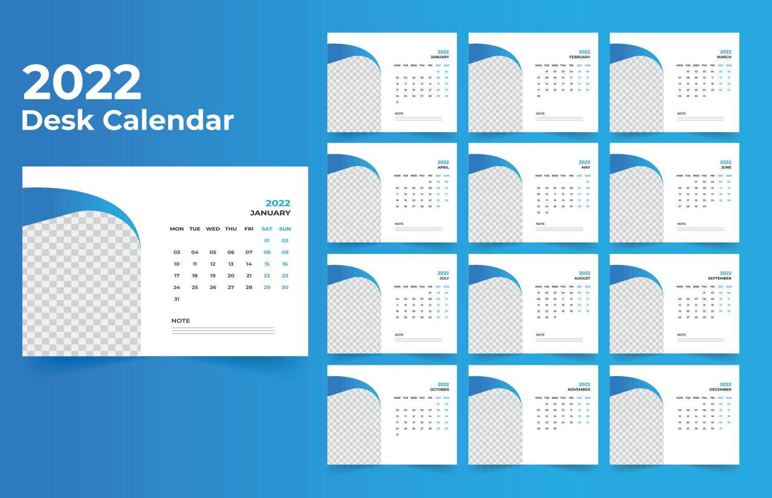 2022 Desk Calendar Template Design vector