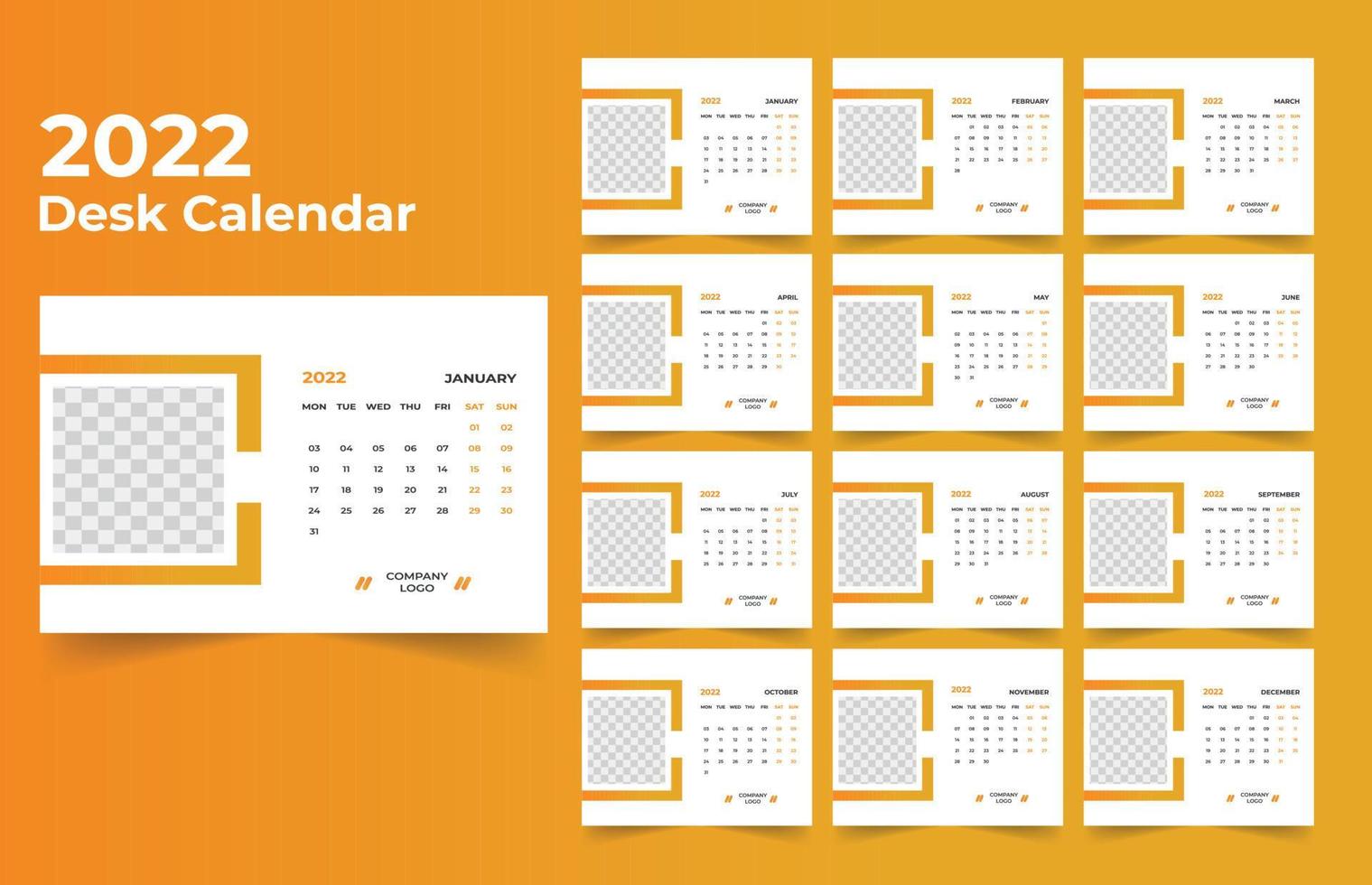 2022 Desk Calendar Template Design vector