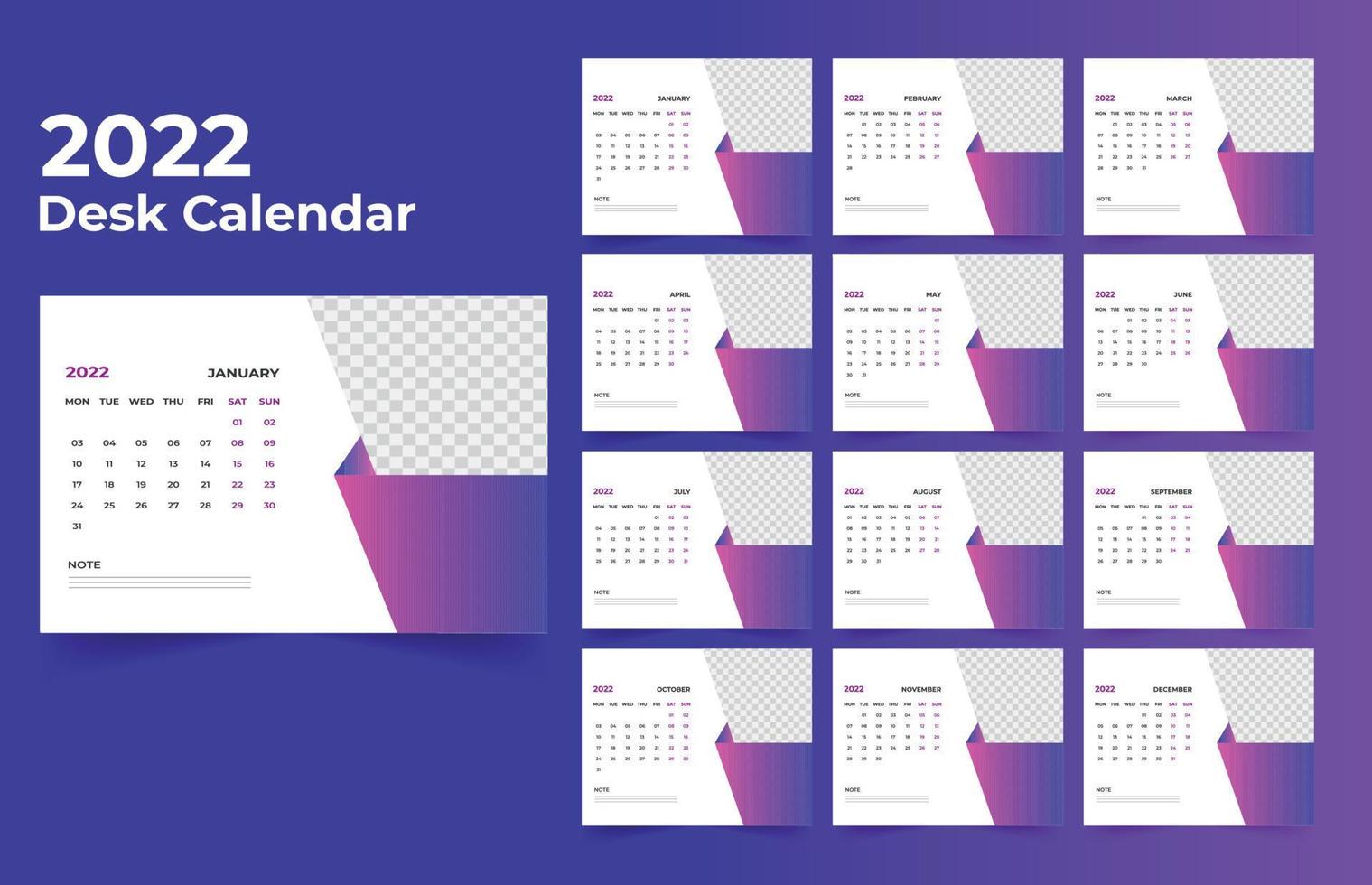 Diseño de plantilla de calendario de escritorio 2022 vector