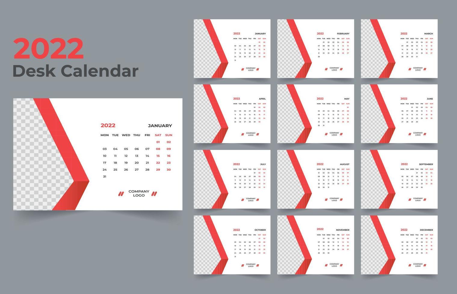 Diseño de plantilla de calendario de escritorio 2022 vector