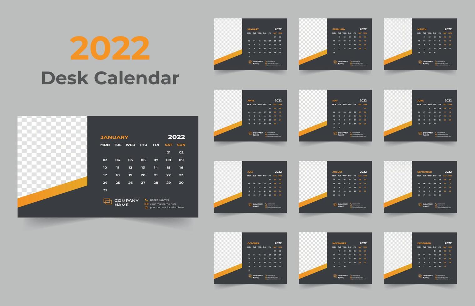 2022 Desk Calendar Template Design vector