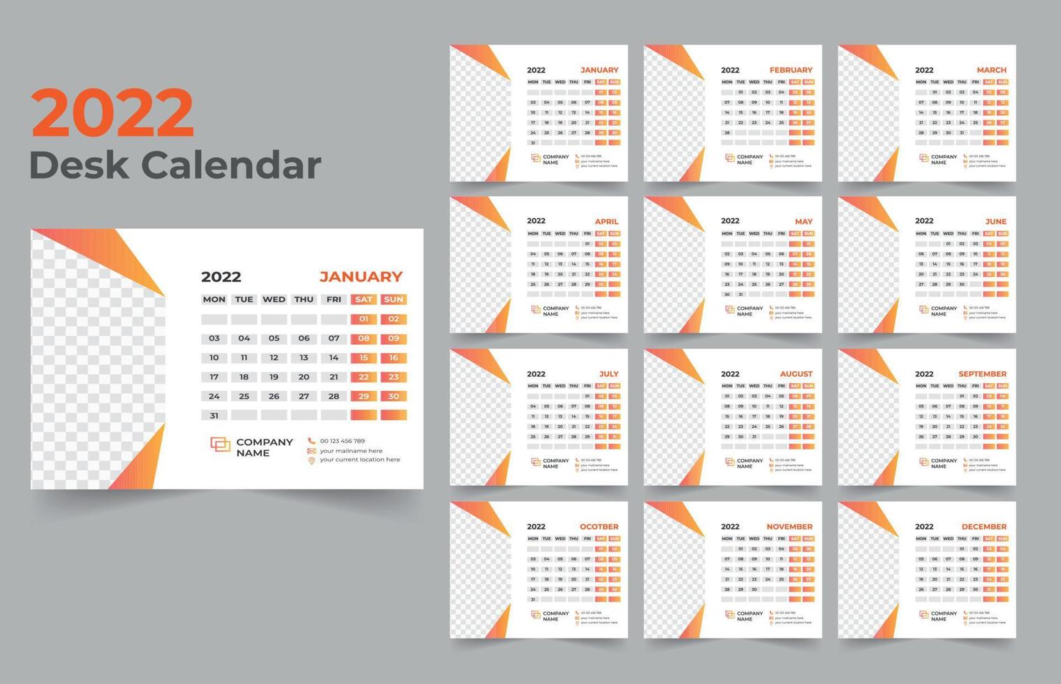 2022 Desk Calendar Template Design vector