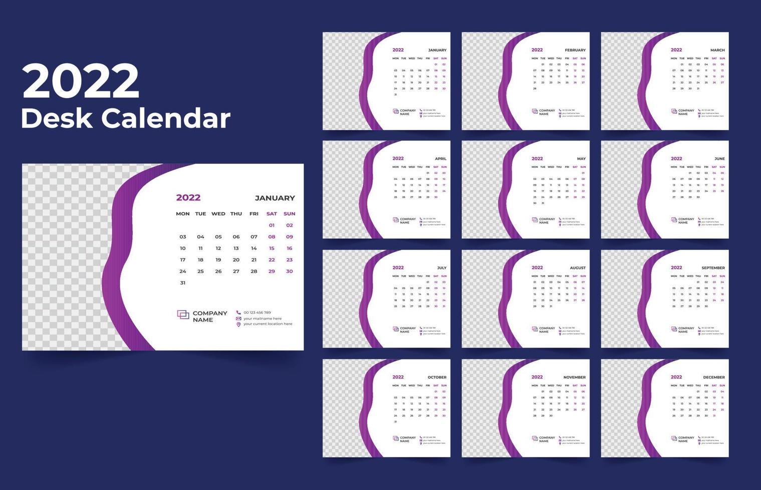 diseño de calendario de escritorio 2022 vector