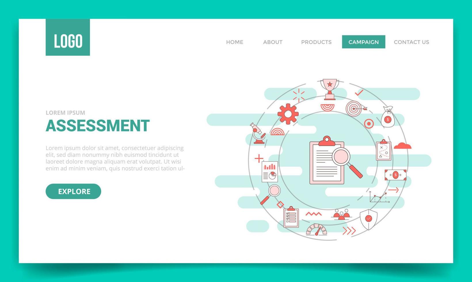 business assessment concept with circle icon for website template or landing page homepage vector