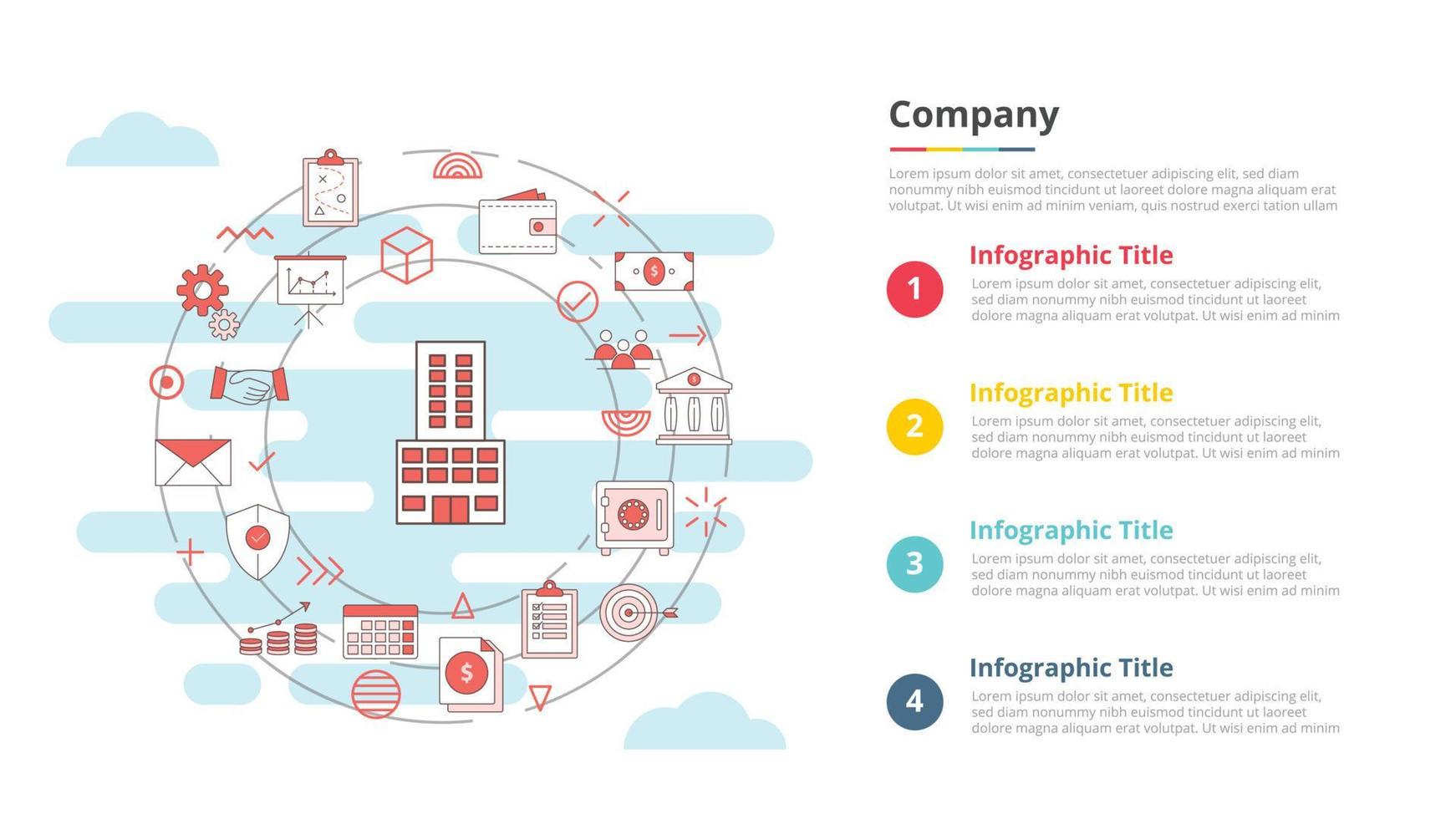 concepto de negocio de la empresa para banner de plantilla infográfica con información de lista de cuatro puntos vector