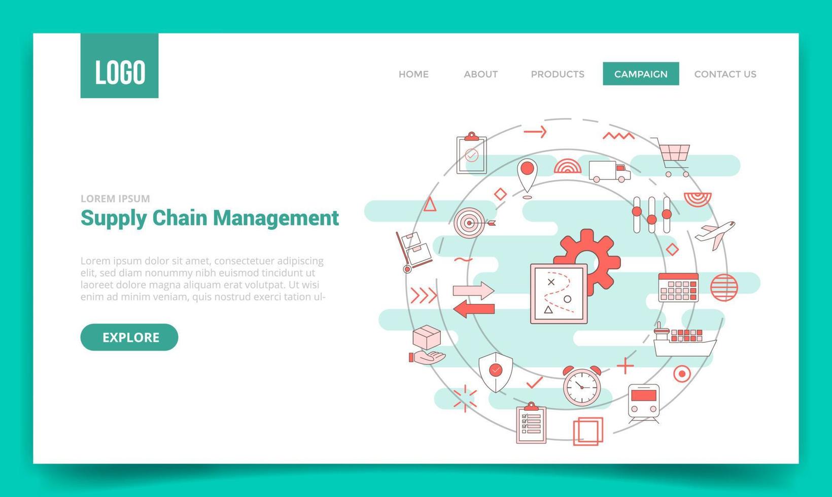 scm supply chain management concept with circle icon for website template or landing page homepage vector