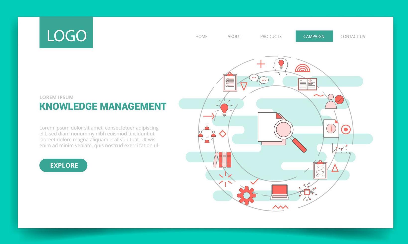 knowledge management concept with circle icon for website template or landing page homepage vector