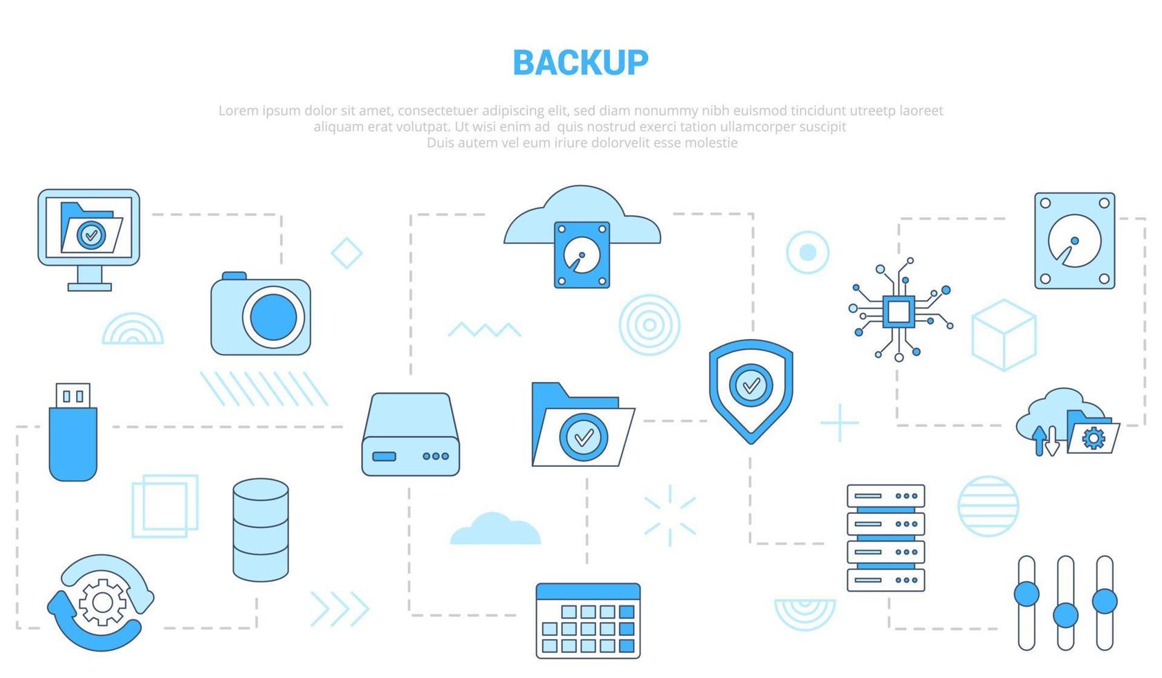 backup concept with icon set template banner with modern blue color style vector