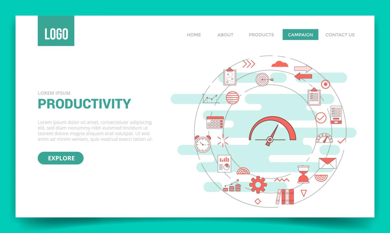 productivity concept with circle icon for website template or landing page homepage vector