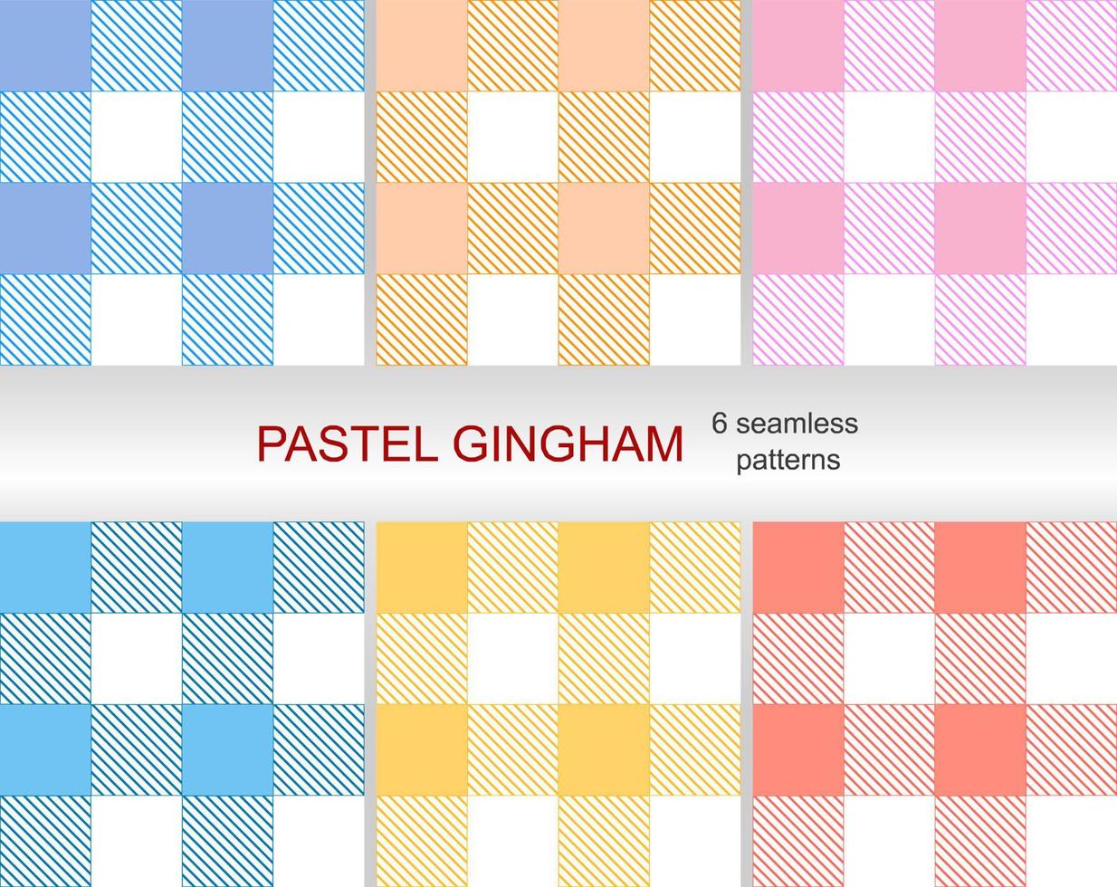 Set of 6 Gingham pattern set.  seamless patterns. Abstract geometric backgrounds. Traditional classic Gingham tablecloth pattern. dress, skirt, napkin, or other Easter holiday textile design.Vector. vector