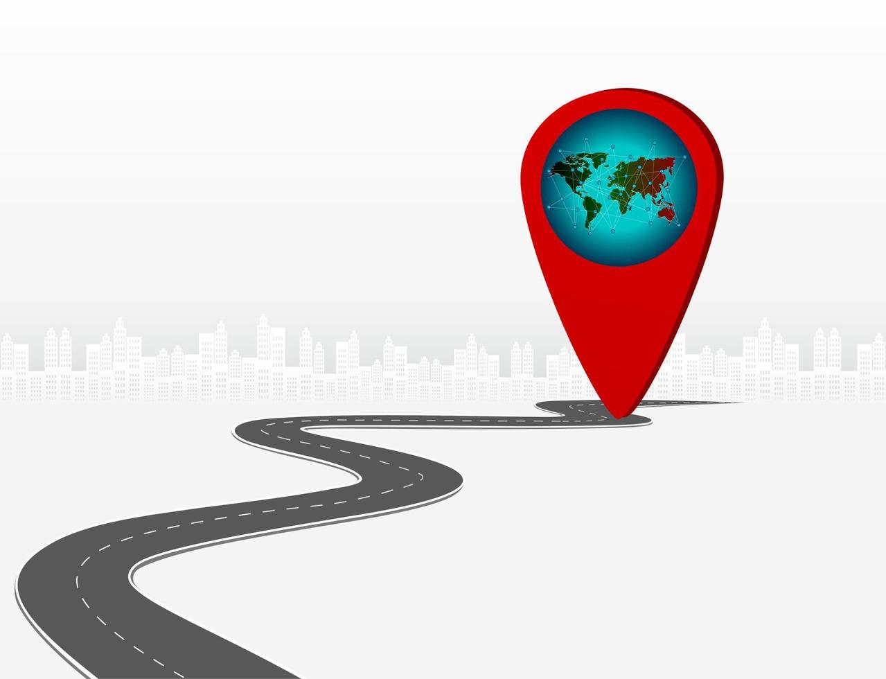 Road to the GPS symbol is on the background of the linked global economic map. Drive the world for background trade and communication. The linked world map drives the world for trade. vector