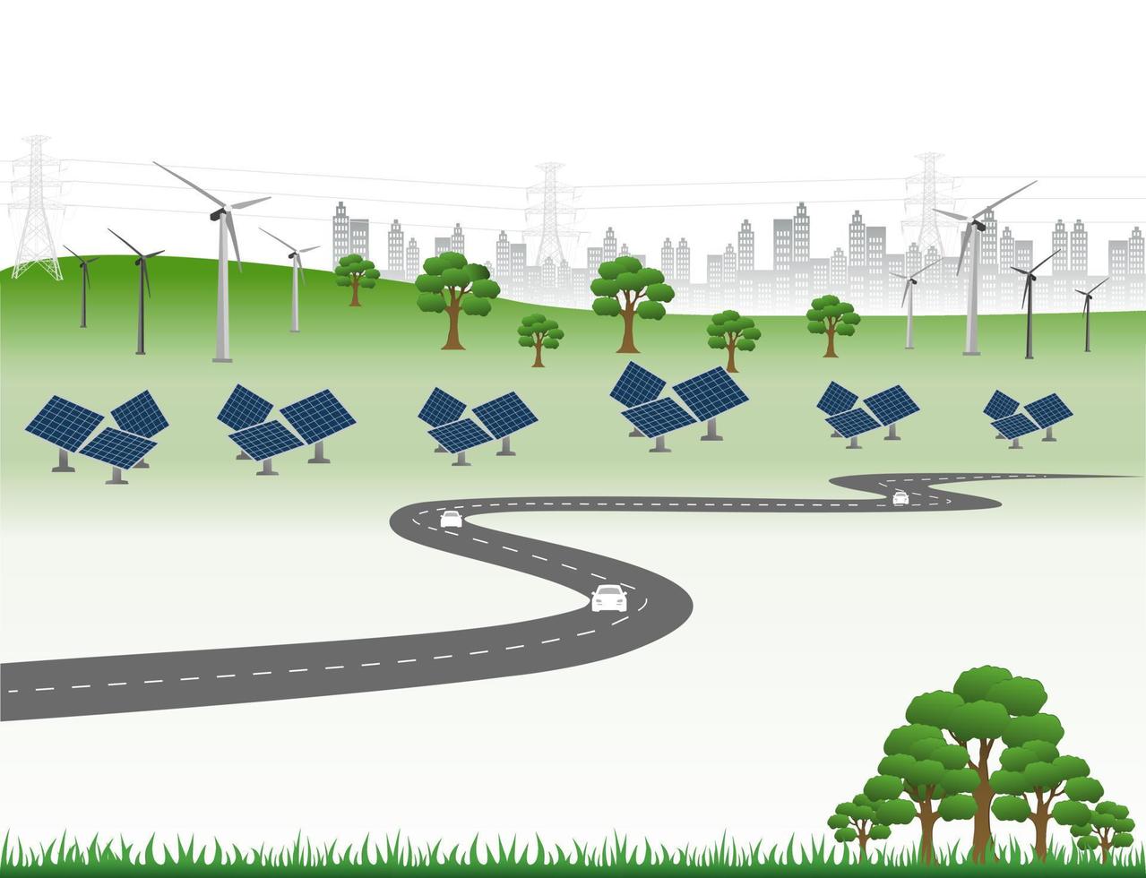 sistema de generación de energía energía limpia renovable de la naturaleza, como energía eólica, solar, agua, se puede utilizar para producir electricidad. plantilla de vector infografía línea de tiempo de operaciones comerciales con banderas