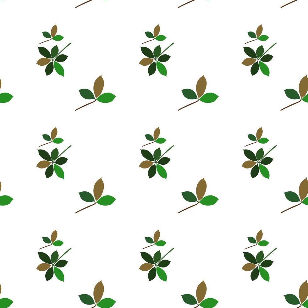 Seamless pattern of fern different tree, foliage natural branches, green leaves, herbs, tropical plant hand drawn. Vector fresh beauty rustic eco friendly background on white