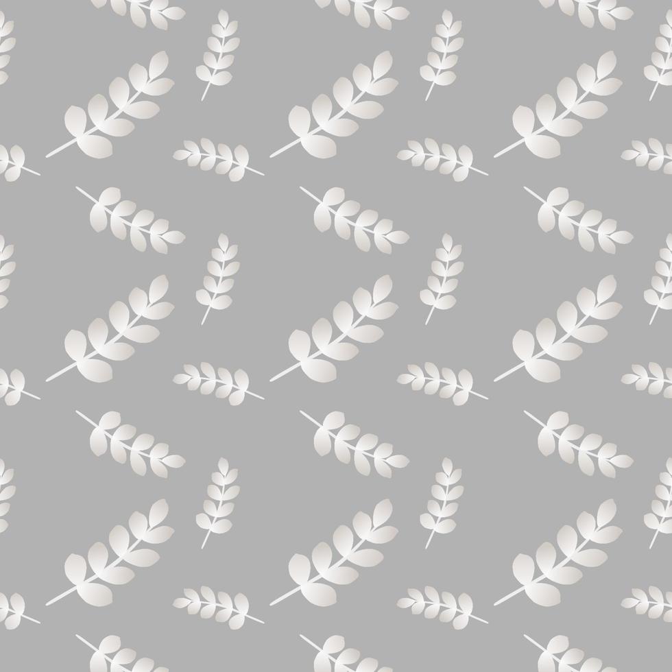 Seamless pattern of fern different tree, foliage natural branches, green leaves, herbs, tropical plant hand drawn. Vector fresh beauty rustic eco friendly background on white