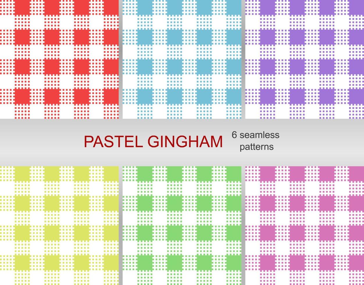 Set of 6 Gingham pattern set.  seamless patterns. Abstract geometric backgrounds. Traditional classic Gingham tablecloth pattern. dress, skirt, napkin, or other Easter holiday textile design.Vector. vector