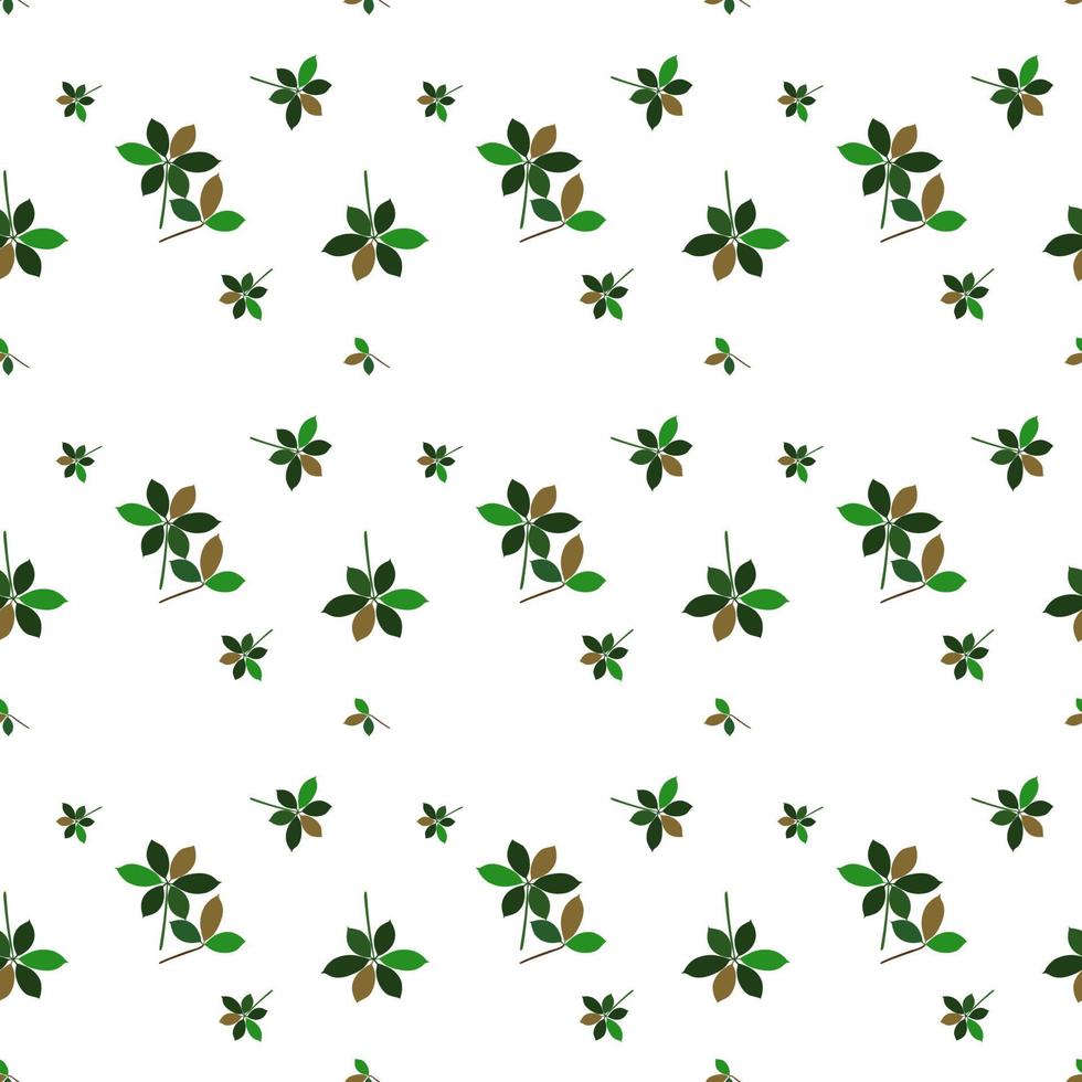 Seamless pattern of fern different tree, foliage natural branches, green leaves, herbs, tropical plant hand drawn. Vector fresh beauty rustic eco friendly background on white