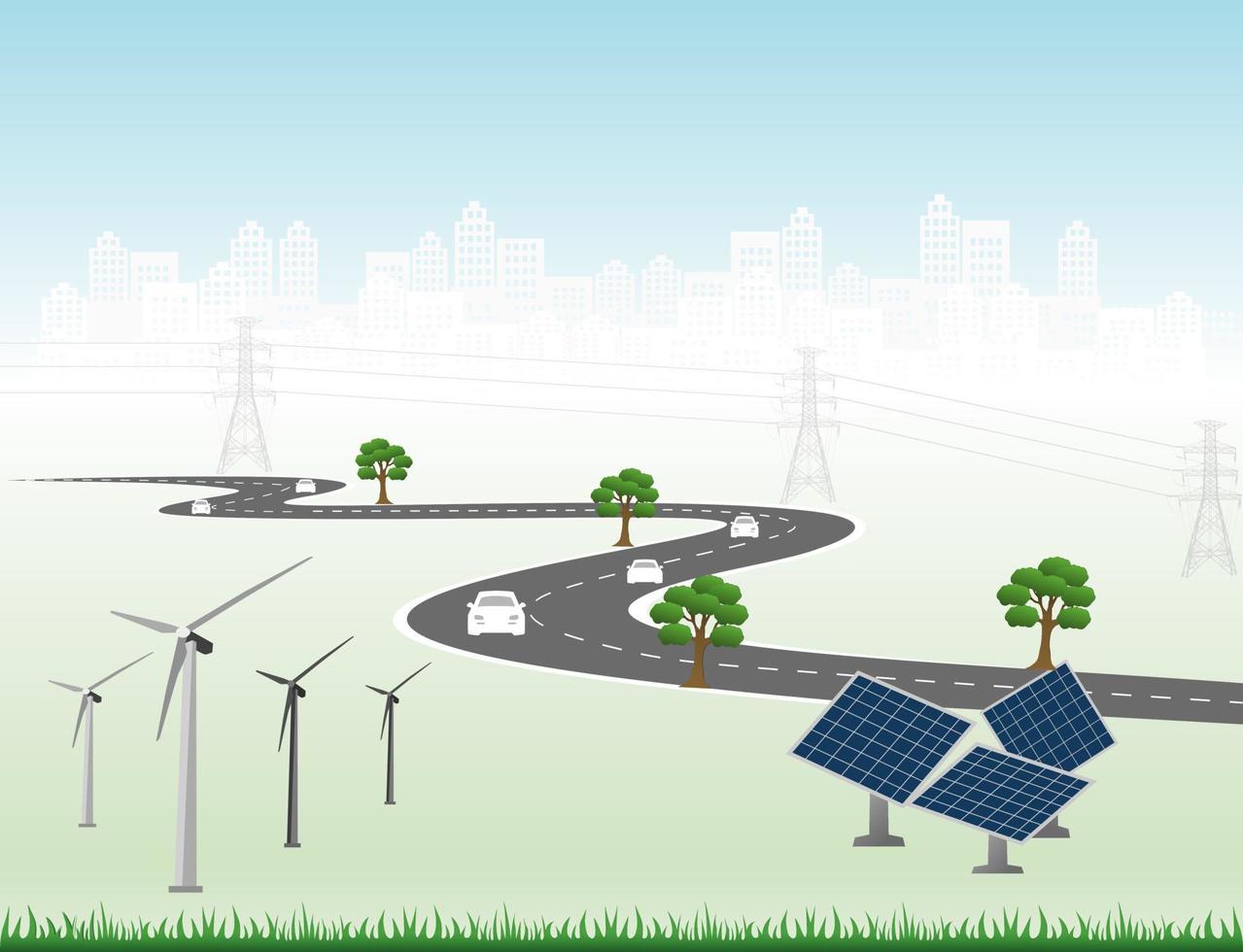 sistema de generación de energía energía limpia renovable de la naturaleza, como energía eólica, solar, agua, se puede utilizar para producir electricidad. plantilla de vector infografía línea de tiempo de operaciones comerciales con banderas