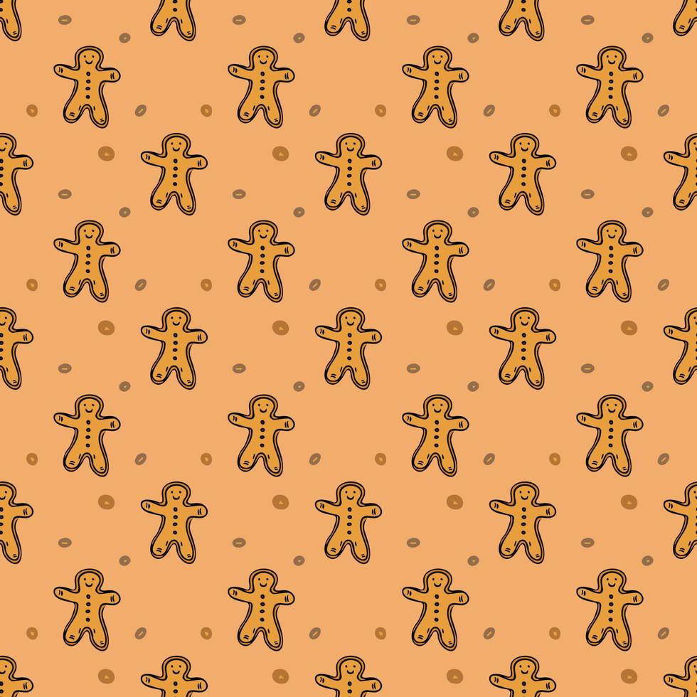 Christmas gingerbread man. seamless pattern with cookies. christmas background. doodle vector illustration