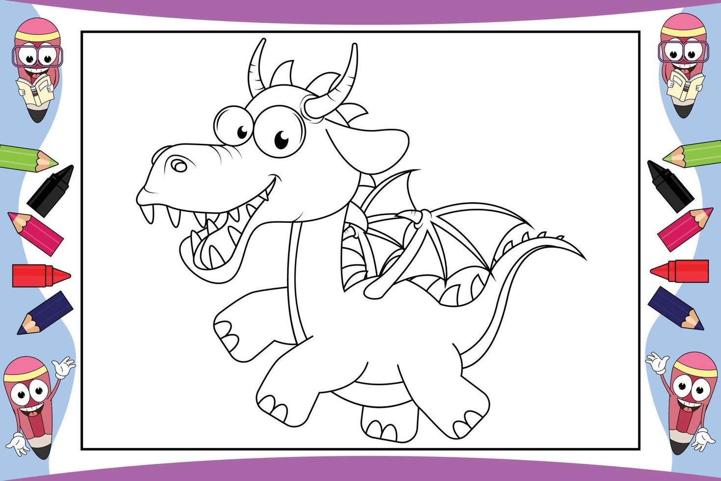 coloring dragon cartoon for kids vector