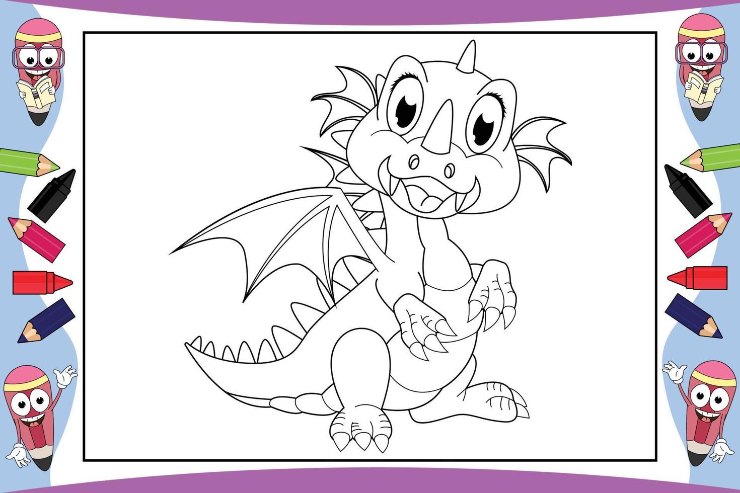 dibujos animados de dragón para colorear para niños vector