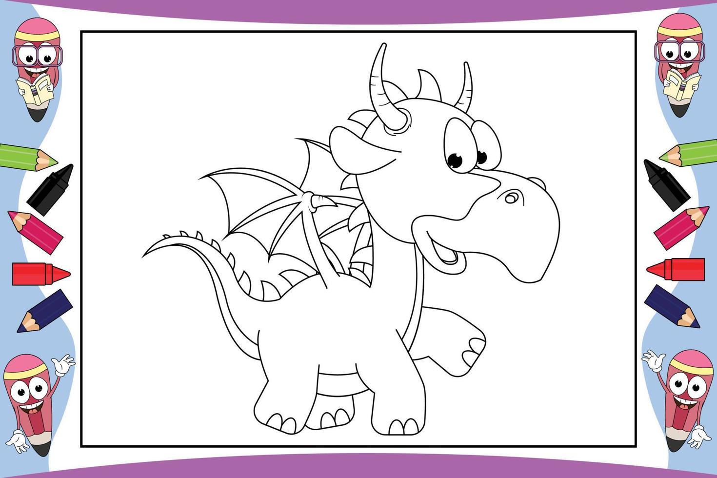 dibujos animados de dragón para colorear para niños vector