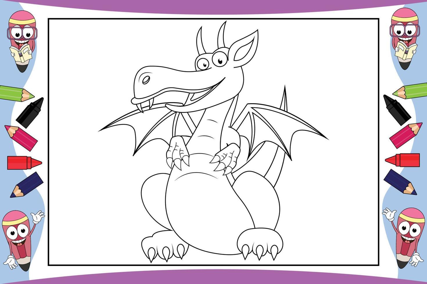 coloring dragon cartoon for kids vector