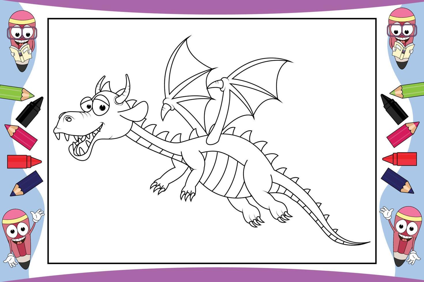 coloring dragon cartoon for kids vector