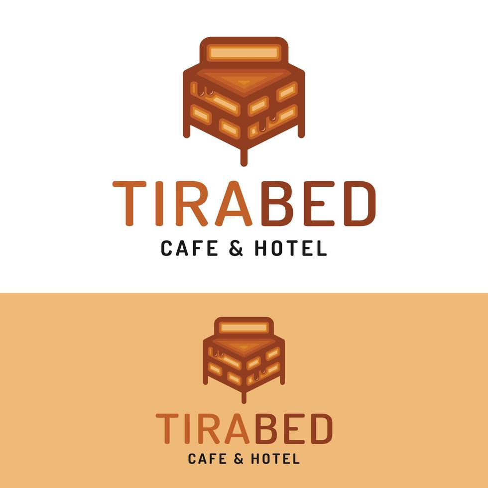 Plantilla de diseño de logotipo de hotel de cama de pastel de chocolate tiramisú. adecuado para hospedaje hotel inn cafe panadería pastelería tienda negocio marca empresa logo design. vector