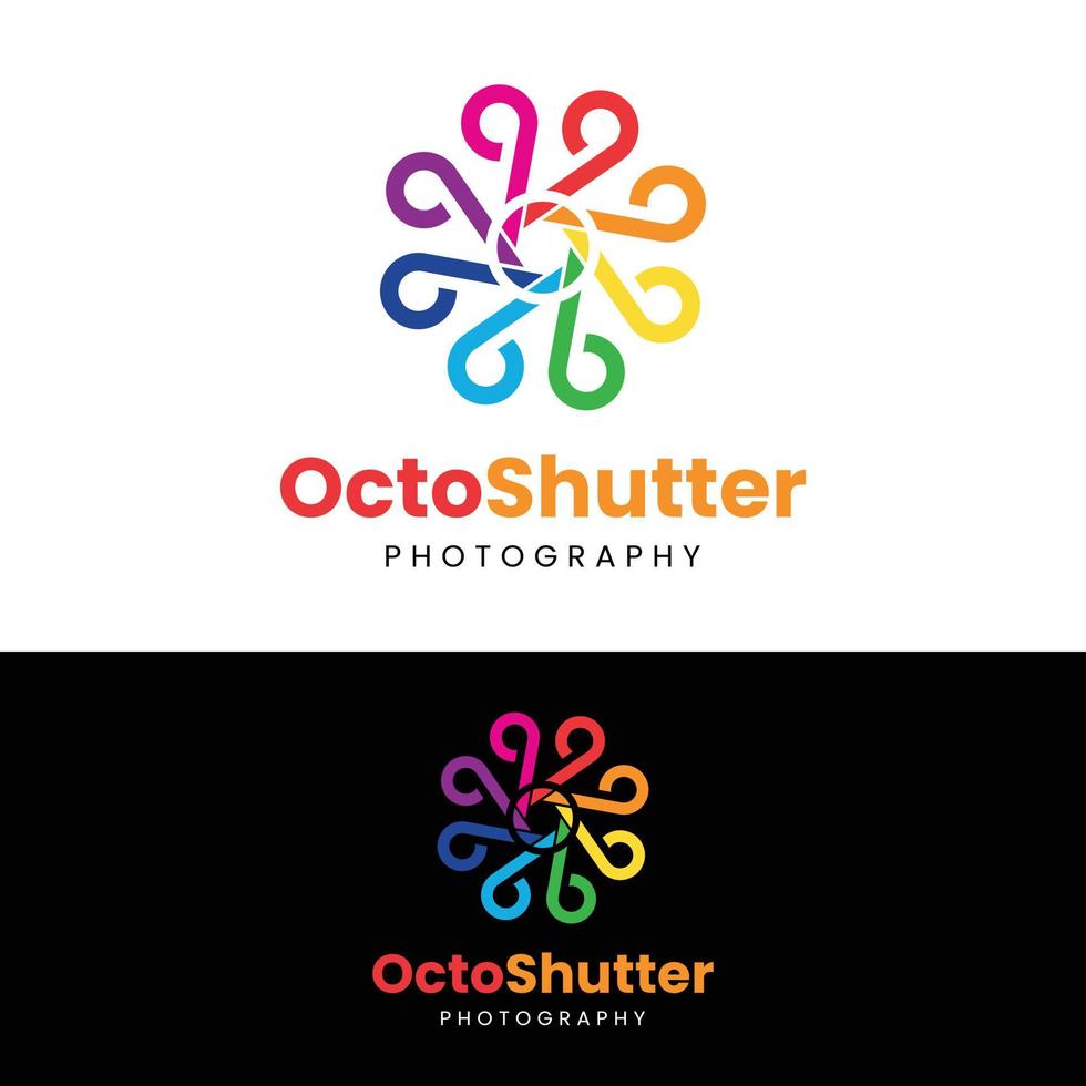 plantilla de diseño de logotipo de fotografía de cámara de apertura de obturador de pulpo vector