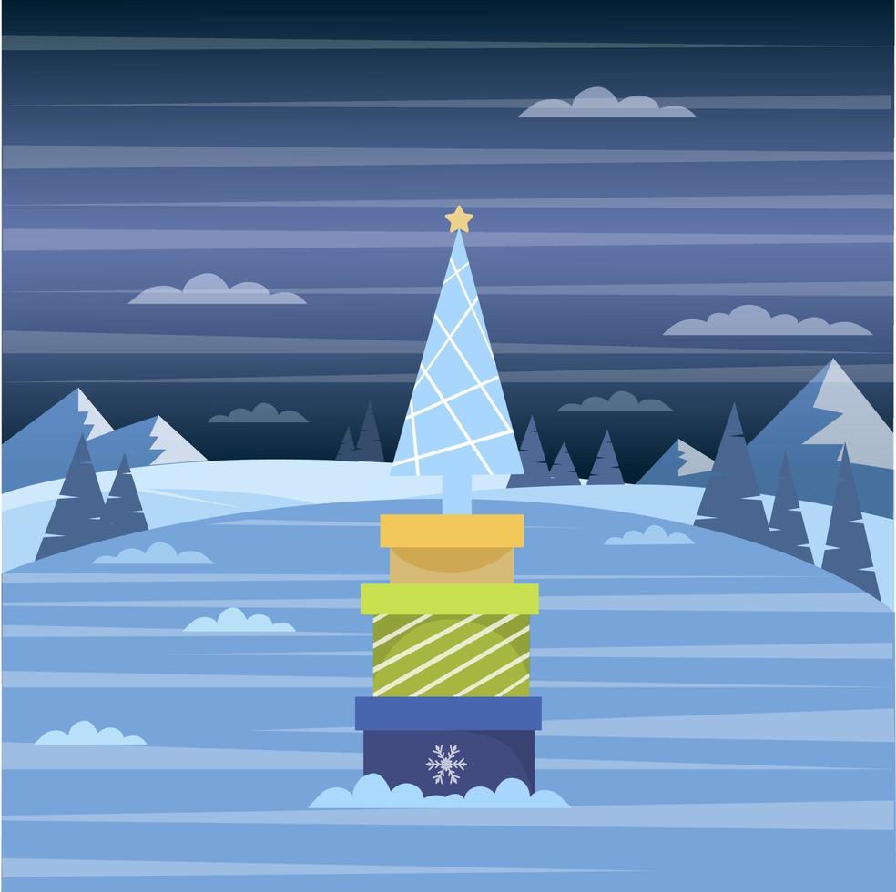 Vector illustration of a Christmas tree on a background of a winter forest