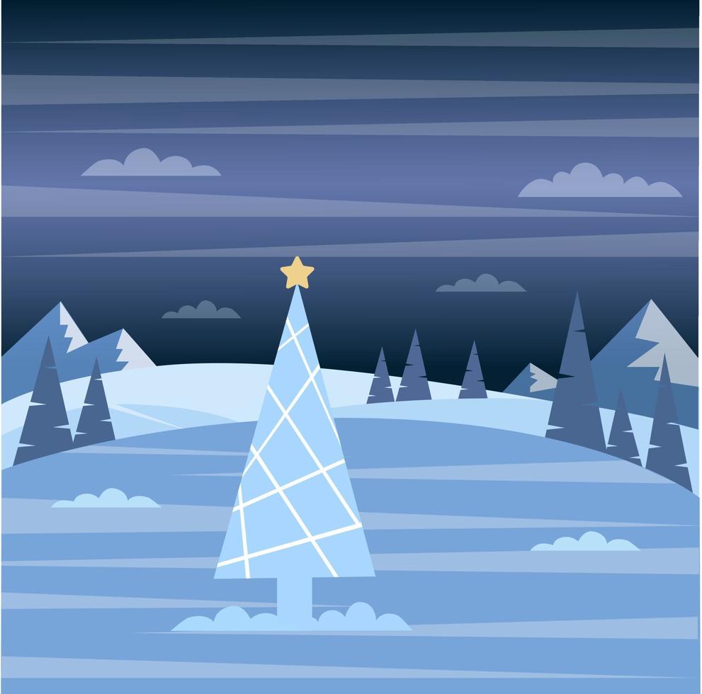 Vector illustration of winter forest and Christmas presents