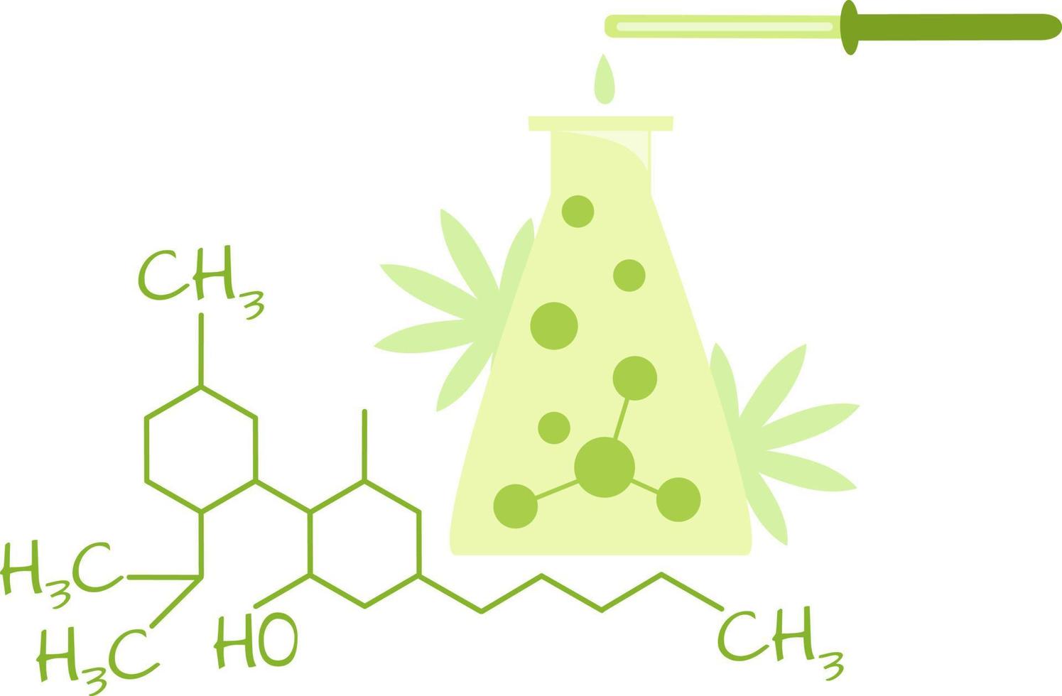 Vector illustration of flask with canabidiol oil and chemical formula