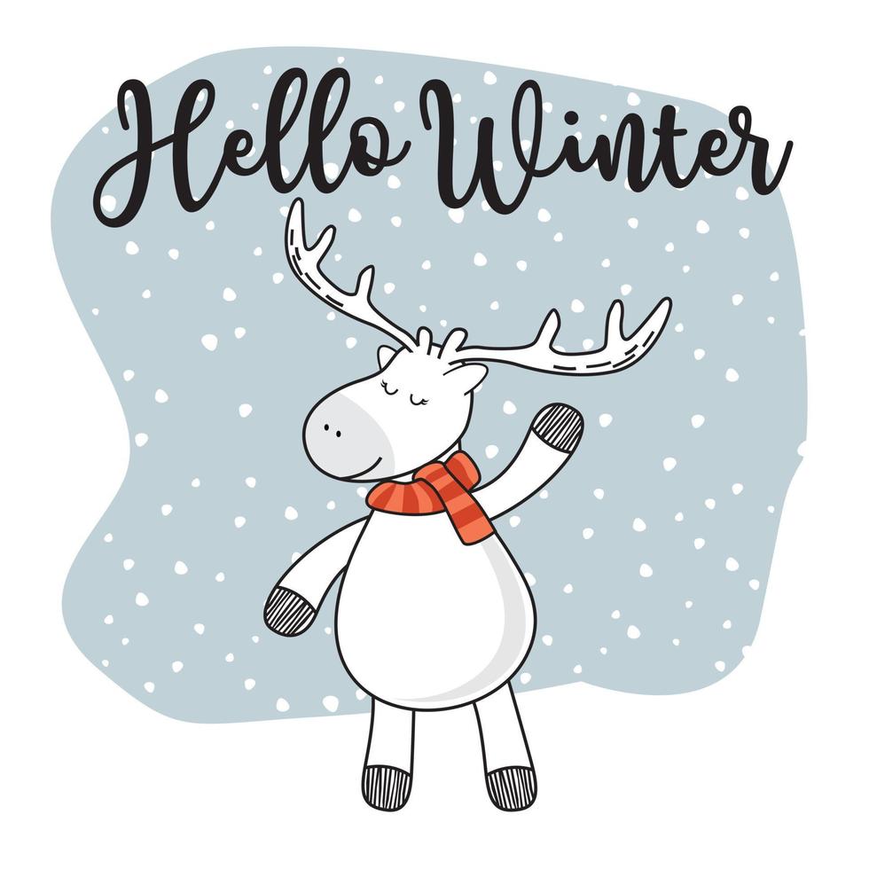 Cute Reindeer Say Hello Funny Doodle Deer Winter Cartoon vector