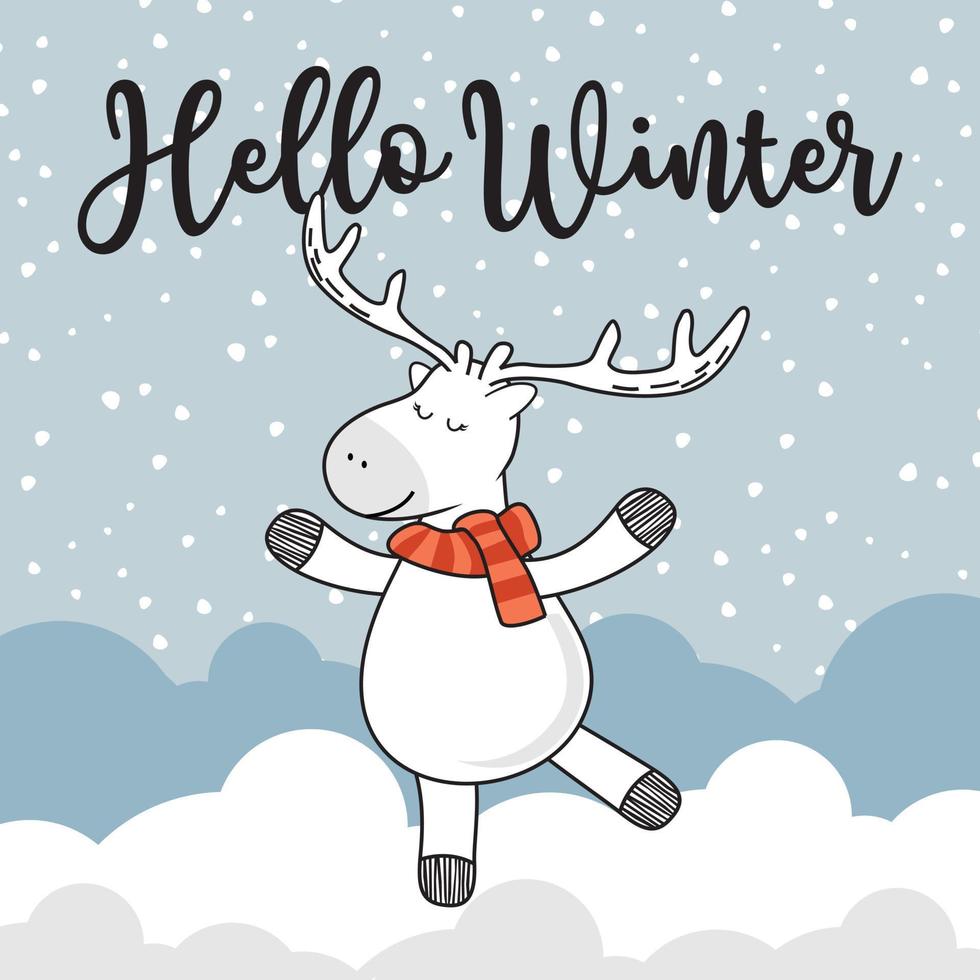 Happy Reindeer Jumping Doodle Winter Deer Cartoon vector