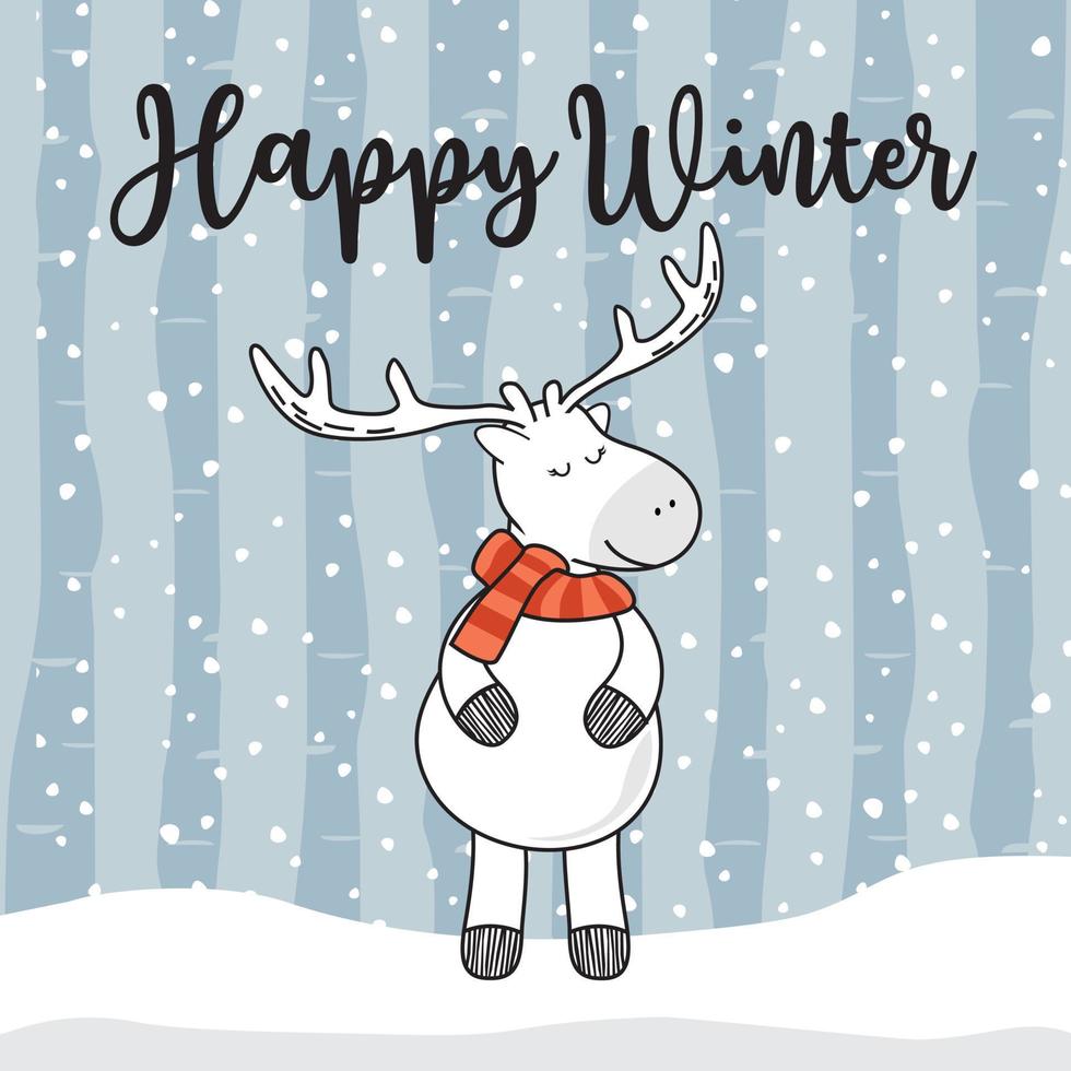 Deer Doodle Happy Winter Reindeer Cartoon vector