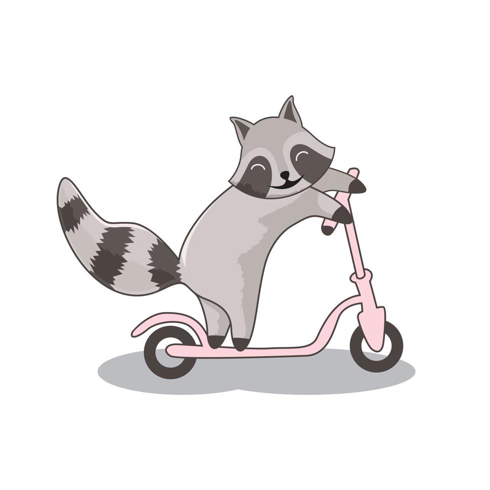 Raccoon Playing Scooters Cartoon Illustration vector